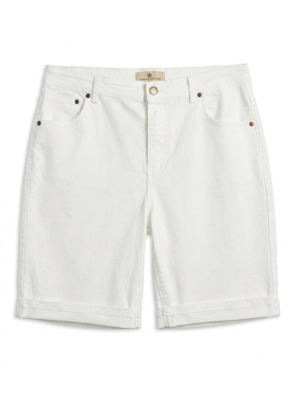 RED STAR Off White Denim Bermuda Shorts Size 12/31 Cuffed Stretch